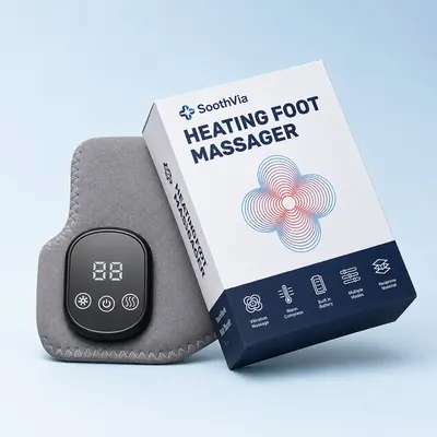 Masseur de pieds chauffant SoothVia, paire de chaussons gris à sangles avec boîtier de commande