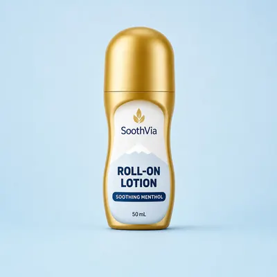Roll-on apaisant SoothVia, flacon blanc à bille applicatrice